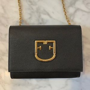 Furla VIVA Pochette Nero Black Leather Crossbody